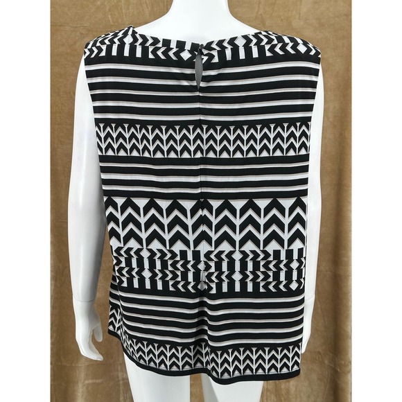 Calvin Klein Top Womens‎ 2X Black White Sleeveless Chevron Stripe Office Stretch - Picture 5 of 10